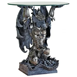 Hastings the Gothic Warrior Dragon Glass-Topped Sculptural Table