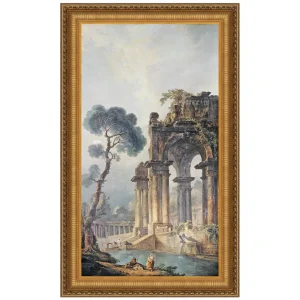 The Ruins Near The Water Framed Canvas Replica Painting: Large