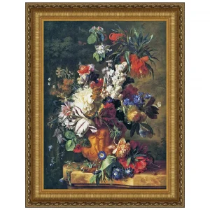 Bouquet of Flowers in an Urn Framed Canvas Replica Painting: Grande