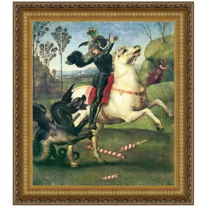 Saint George Fighting the Dragon Framed Canvas Replica Painting: Large