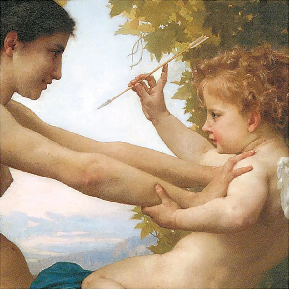 Young Girl Defending Herself Against Eros Framed Canvas Replica Painting: Small