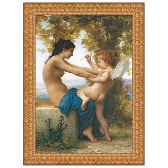 Young Girl Defending Herself Against Eros Framed Canvas Replica Painting: Small