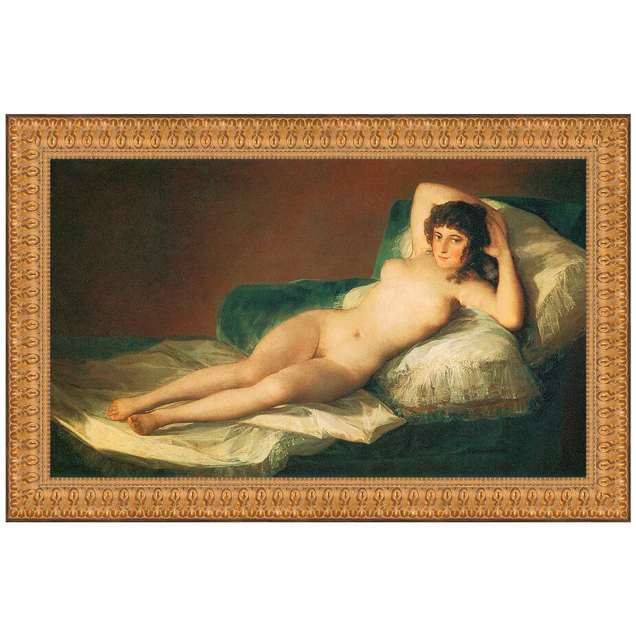 The Nude Maja (La Maja Desnuda) Framed Canvas Replica Painting: Large