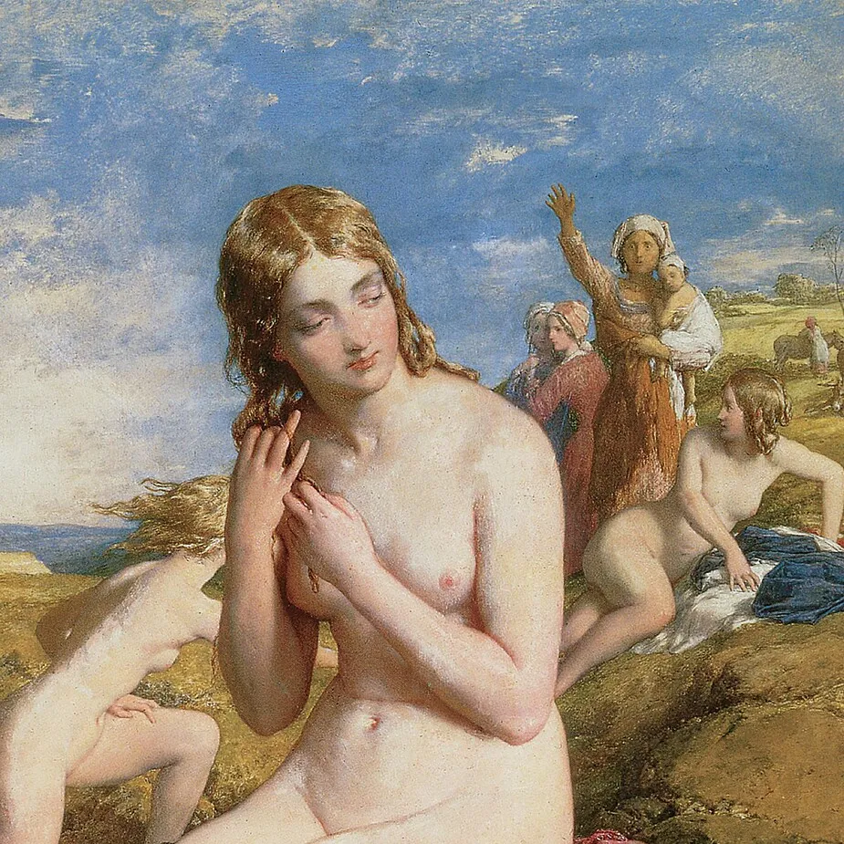 Bathers Surprised Framed Canvas Replica Painting: Small
