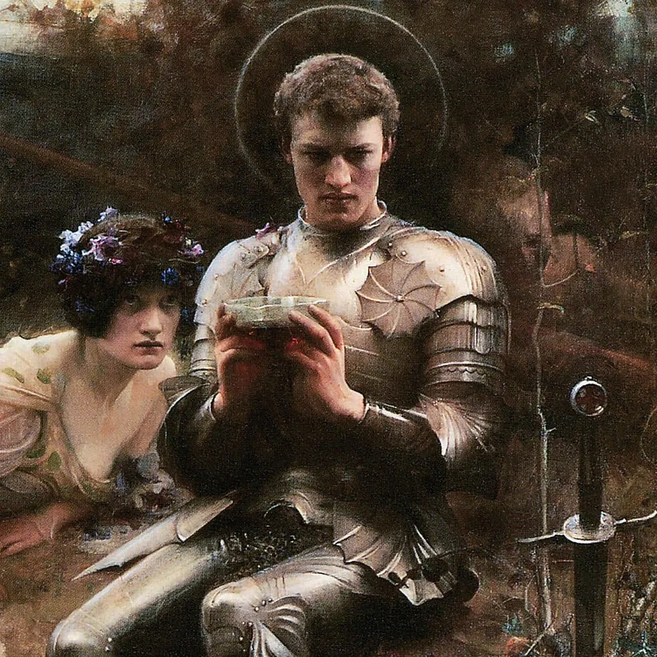 The Temptation of Sir Percival Framed Canvas Replica Painting: Grande
