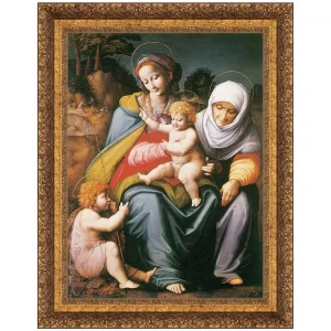 Virgin and Child with Saints Elizabeth and John Framed Canvas Replica Painting: Small