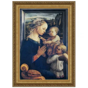 Madonna and Child with Two Angels Framed Canvas Replica Painting: Medium