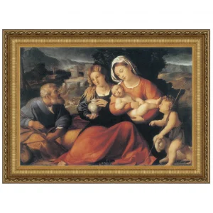 Holy Family with Saint John and Mary Magdalene Framed Canvas Replica Painting: Grande