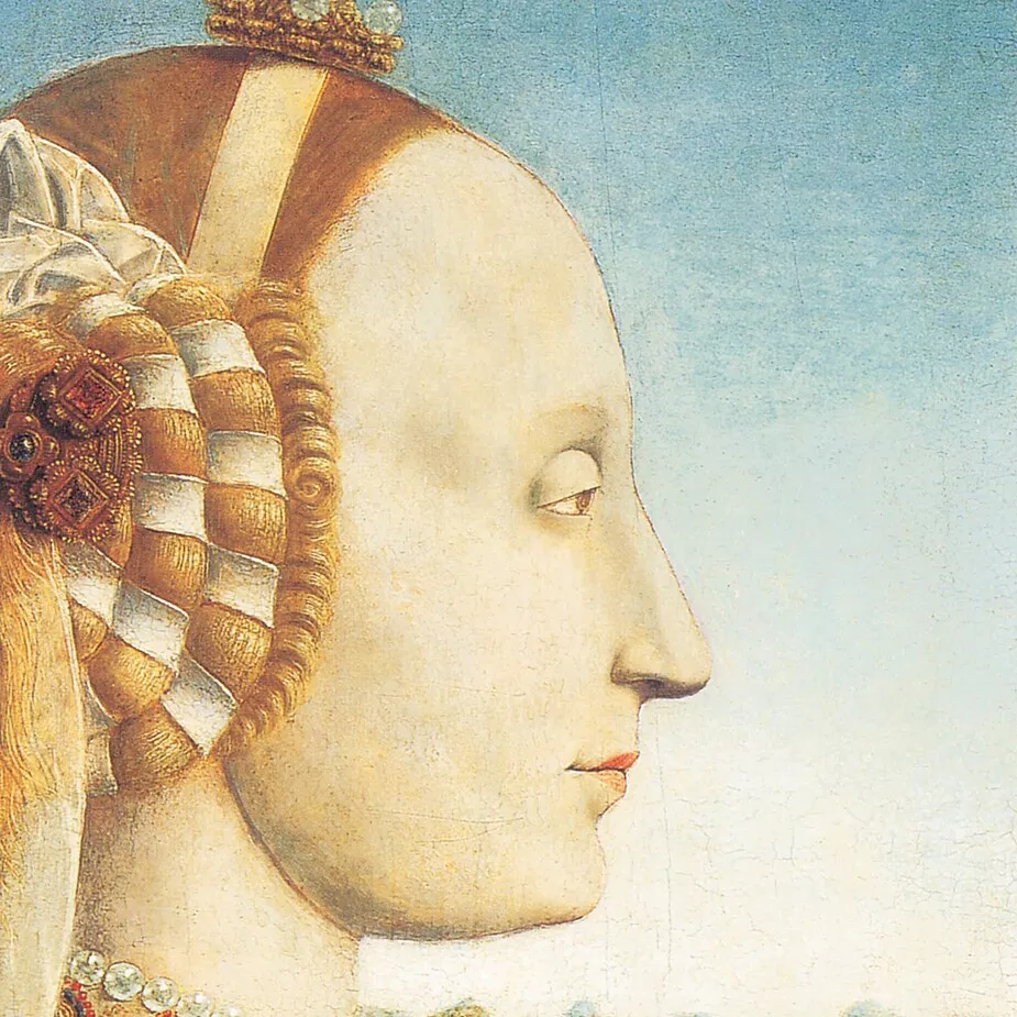 Portrait of Battista Sforza Framed Canvas Replica Painting: Medium