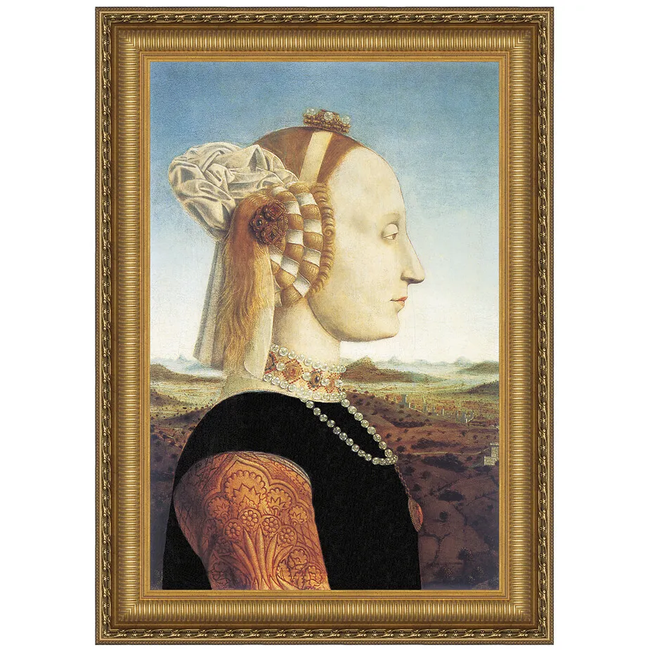 Portrait of Battista Sforza Framed Canvas Replica Painting: Medium