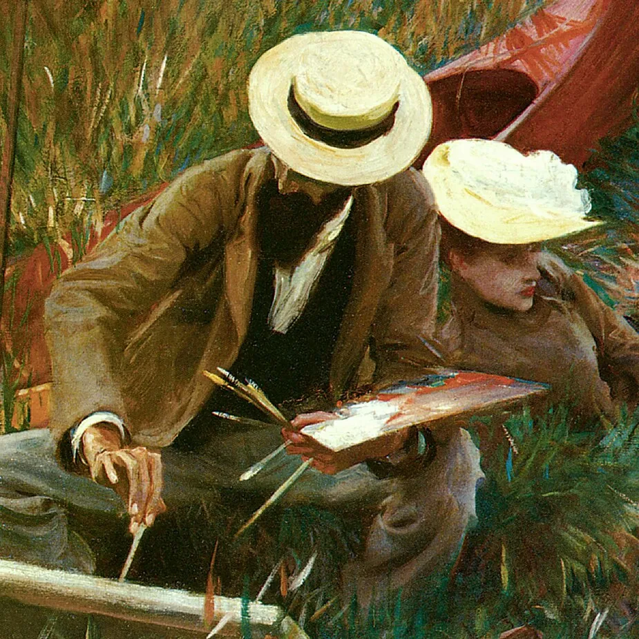 Paul Helleu Sketching with his Wife Framed Canvas Replica Painting: Small