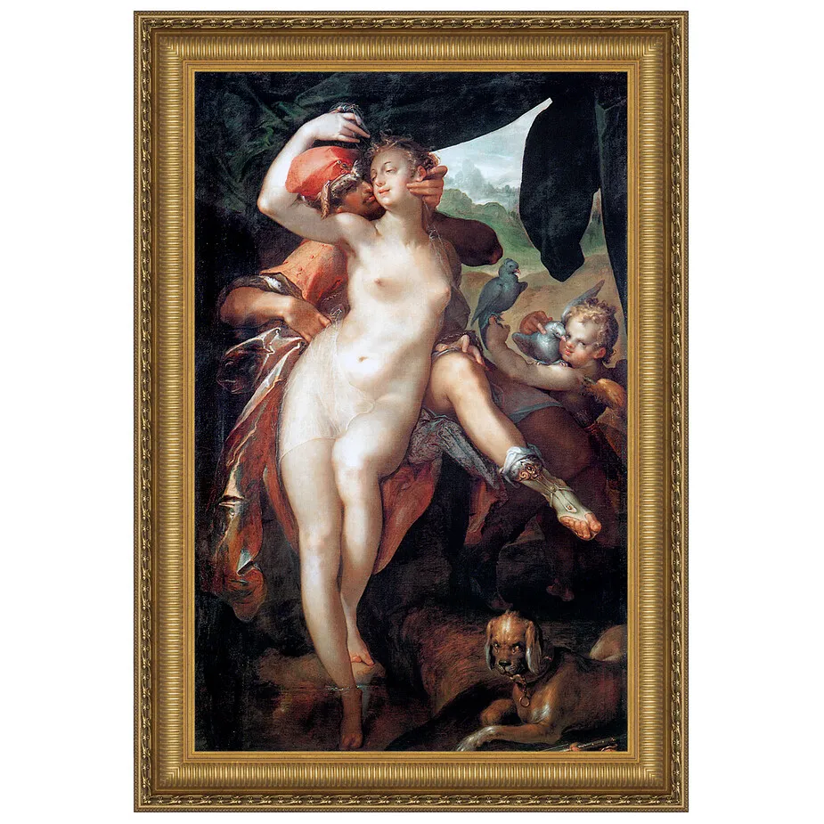 Venus and Adonis Framed Canvas Replica Painting: Medium