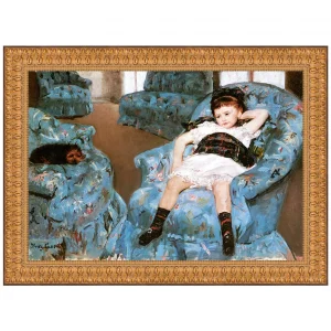 Little Girl in a Blue Armchair Framed Canvas Replica Painting: Large