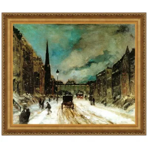 Street Scene with Snow Framed Canvas Replica Painting: Large