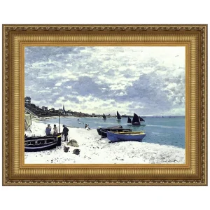 Beach at Sainte-Adresse Framed Canvas Replica Painting: Grande