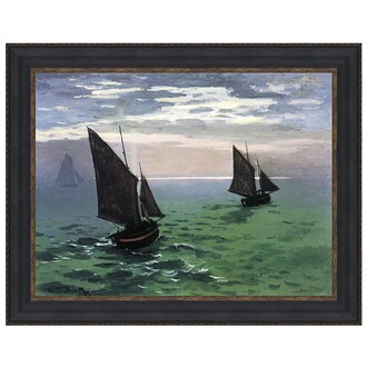 Fishing Boats at Sea Framed Canvas Replica Painting: Small