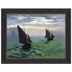 Fishing Boats at Sea Framed Canvas Replica Painting: Large