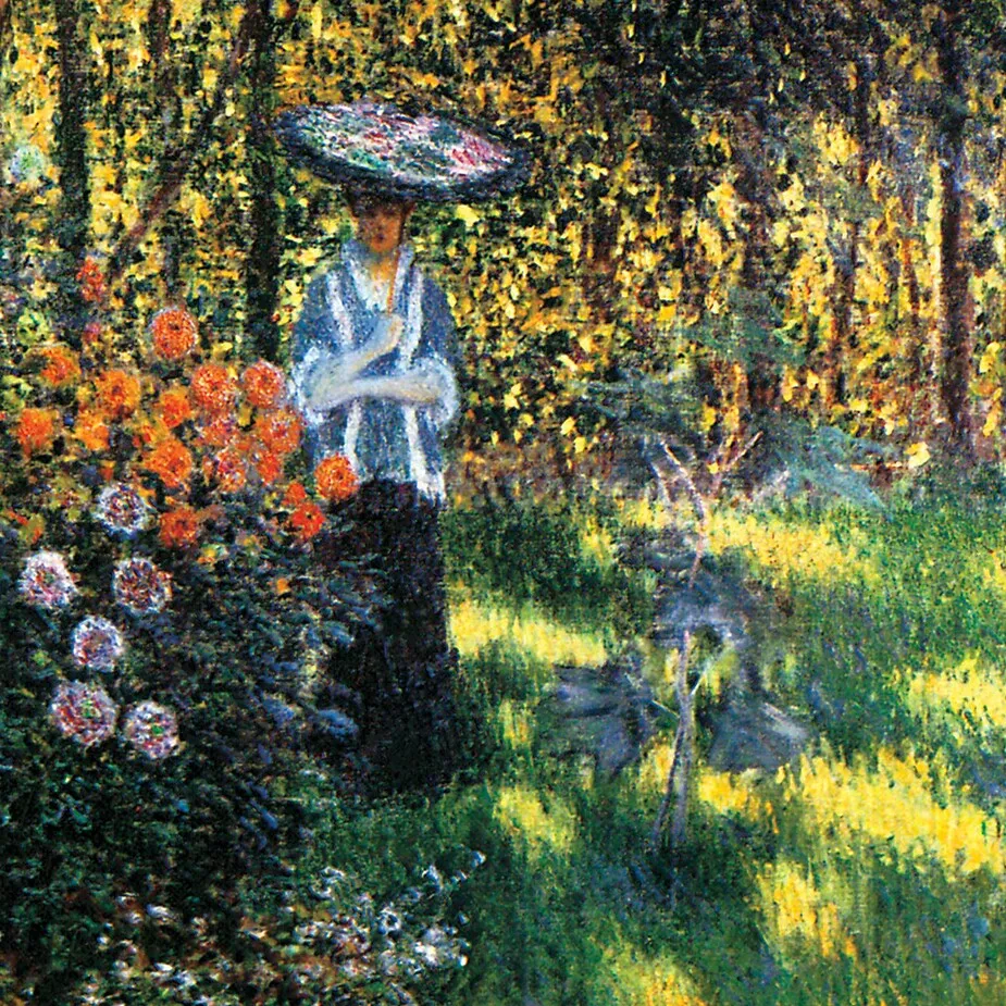 Woman with Parasol in Argenteuil Garden Framed Canvas Replica Painting: Medium