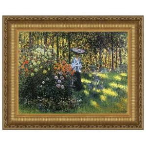 Woman with Parasol in Argenteuil Garden Framed Canvas Replica Painting: Medium