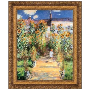 Artist's Garden at Vetheuil Framed Canvas Replica Painting: Small