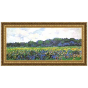 Field of Yellow Irises at Giverny Framed Canvas Replica Painting: Large