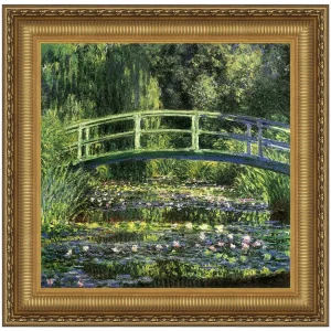 Bridge over a Pond of Water Lilies Framed Canvas Replica Painting: Medium