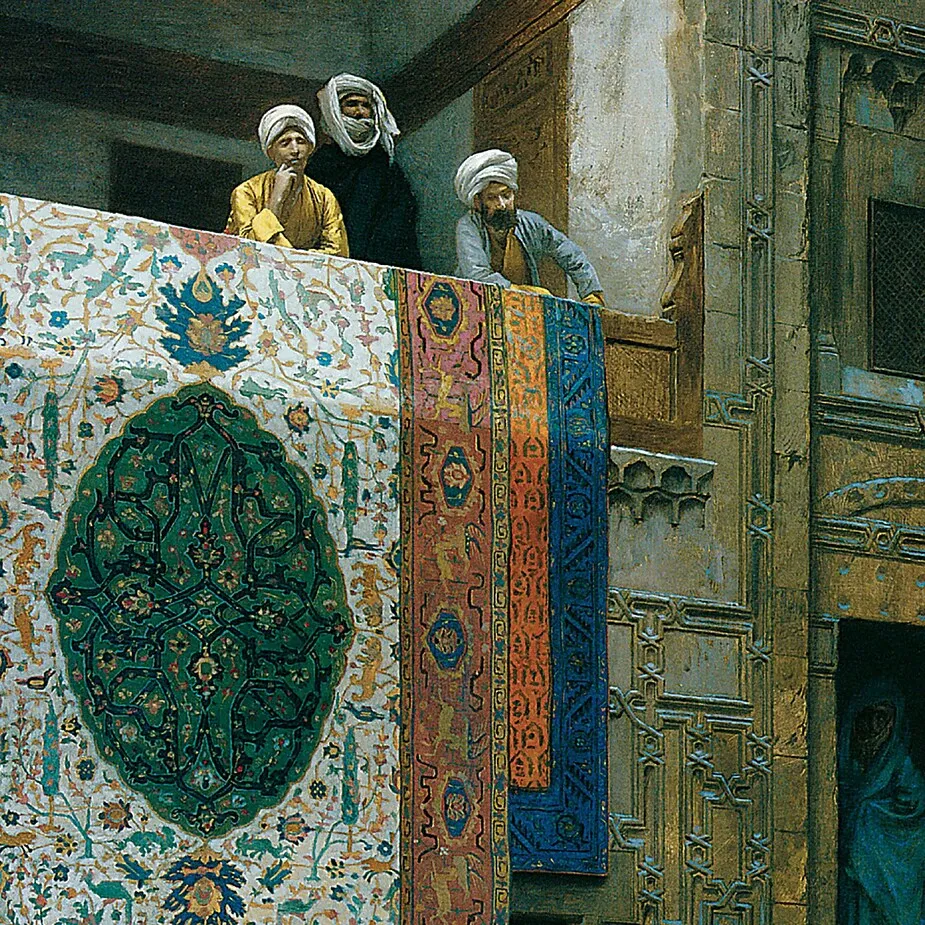Carpet Merchant Framed Canvas Replica Painting: Medium