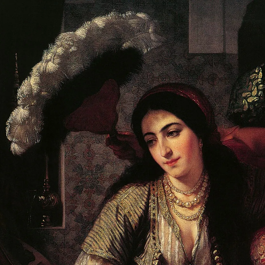 Algerian Woman and Her Slave Framed Canvas Replica Painting: Grande