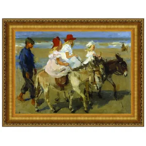 Donkey Rides on the Beach Framed Canvas Replica Painting: Small