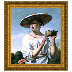 Girl in a Large Hat Framed Canvas Replica Painting: Large