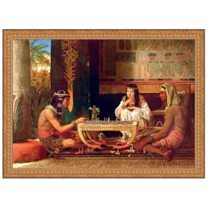 Egyptian Chess Players Framed Canvas Replica Painting: Medium