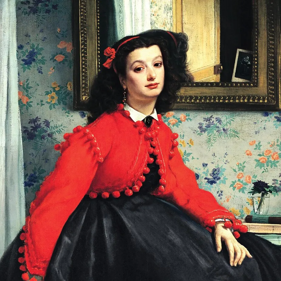 Portrait of Mlle. L.L. Young Framed Canvas Replica Painting: Large