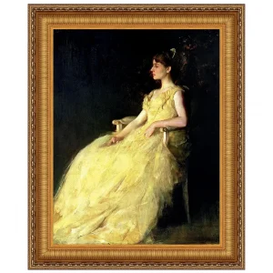 A Lady in Yellow Framed Canvas Replica Painting: Large