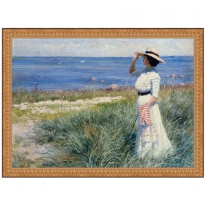 Looking Out to Sea Framed Canvas Replica Painting: Large