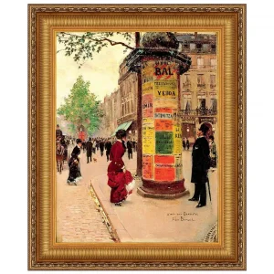 Paris Kiosk Framed Canvas Replica Painting: Medium