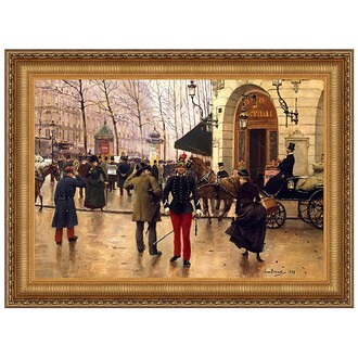 Boulevard des Capucines and Vaudeville Theatre in Paris Framed Canvas Replica Painting: Small
