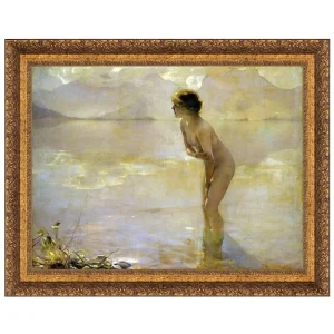 September Morn Framed Canvas Replica Painting: Large