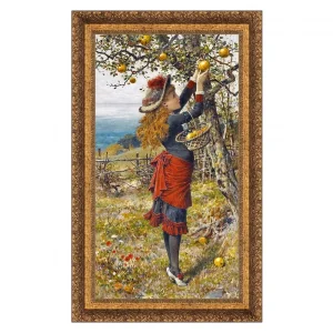 Picking Apples Framed Canvas Replica Painting: Grande