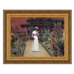 Lady in a Garden Framed Canvas Replica Painting: Small