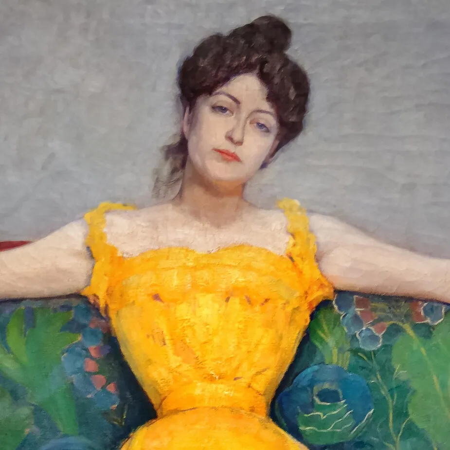 Lady in Yellow Dress Framed Canvas Replica Painting: Grande