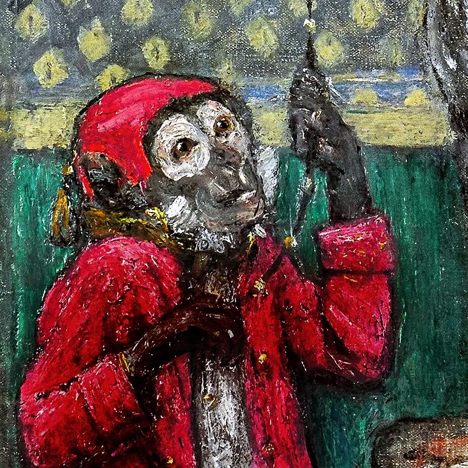 Princess with a Monkey Framed Canvas Replica Painting: Large