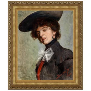 Dame mit Hut (Lady with Hat) Framed Canvas Replica Painting: Large