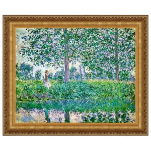 Fishing on the River Epte Framed Canvas Replica Painting: Medium