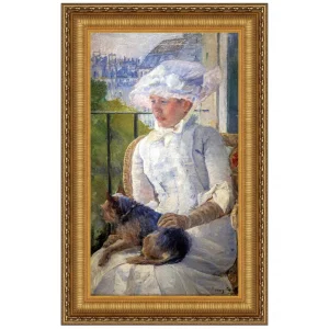 Young Girl at Window Framed Canvas Replica Painting: Medium