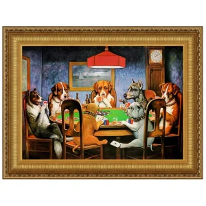A Friend in Need (Poker Dogs) Framed Canvas Replica Painting: Small