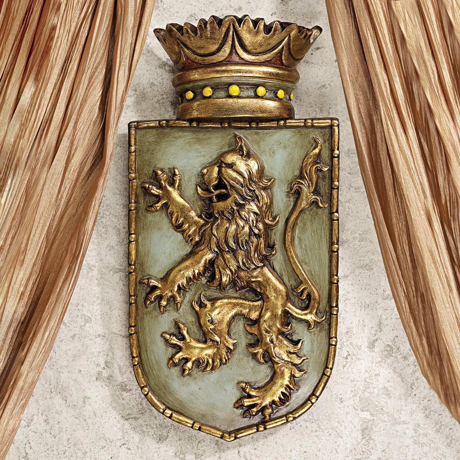 Medieval Rampant Lion Shield Wall Sculpture: Each