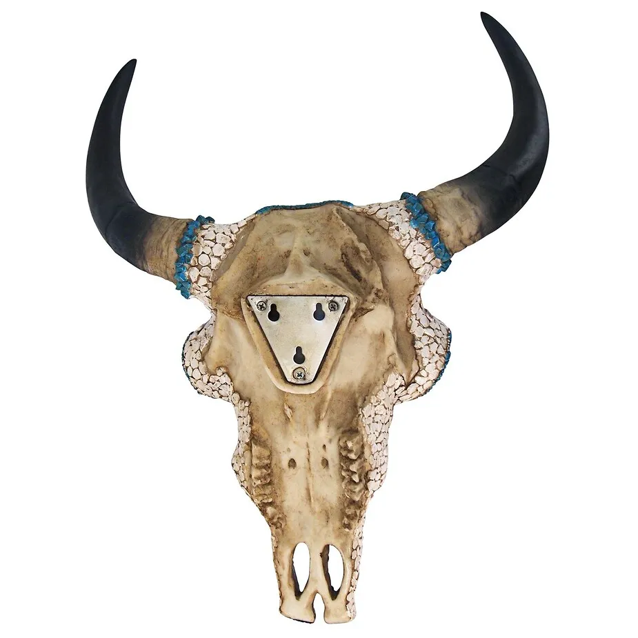 Mystic Plains Warrior Faux Gem Encrusted Cow Skull Wall Sculpture: Large