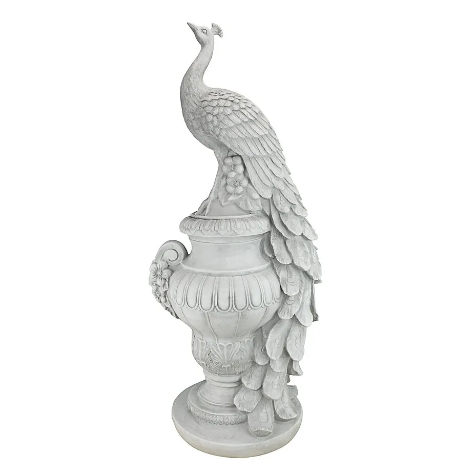 Staverden Castle Peacock on an Urn Garden Statue: Large