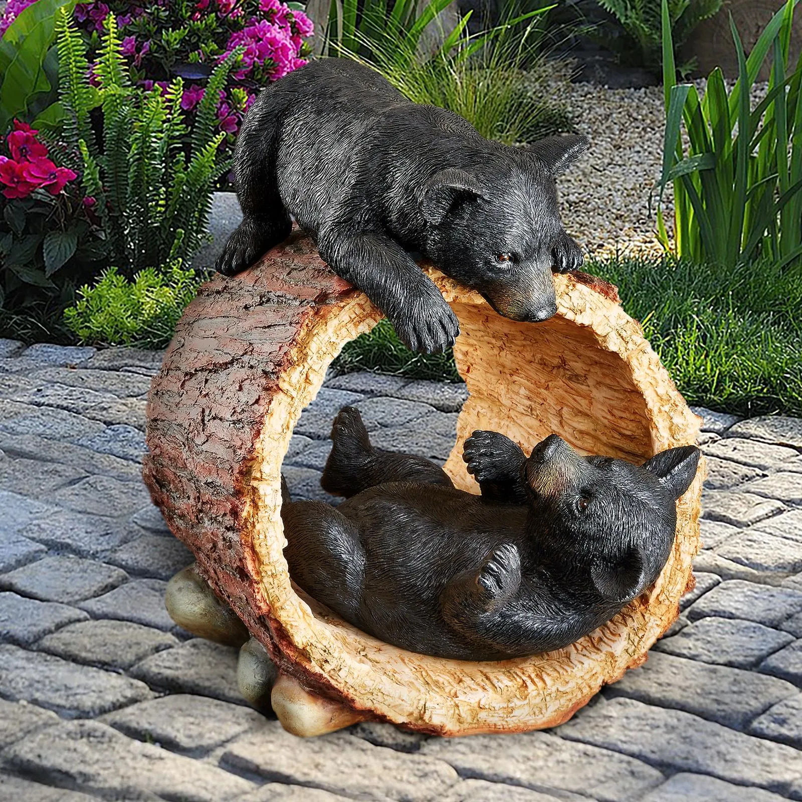 Rough Play Black Bear Cubs Garden Statue