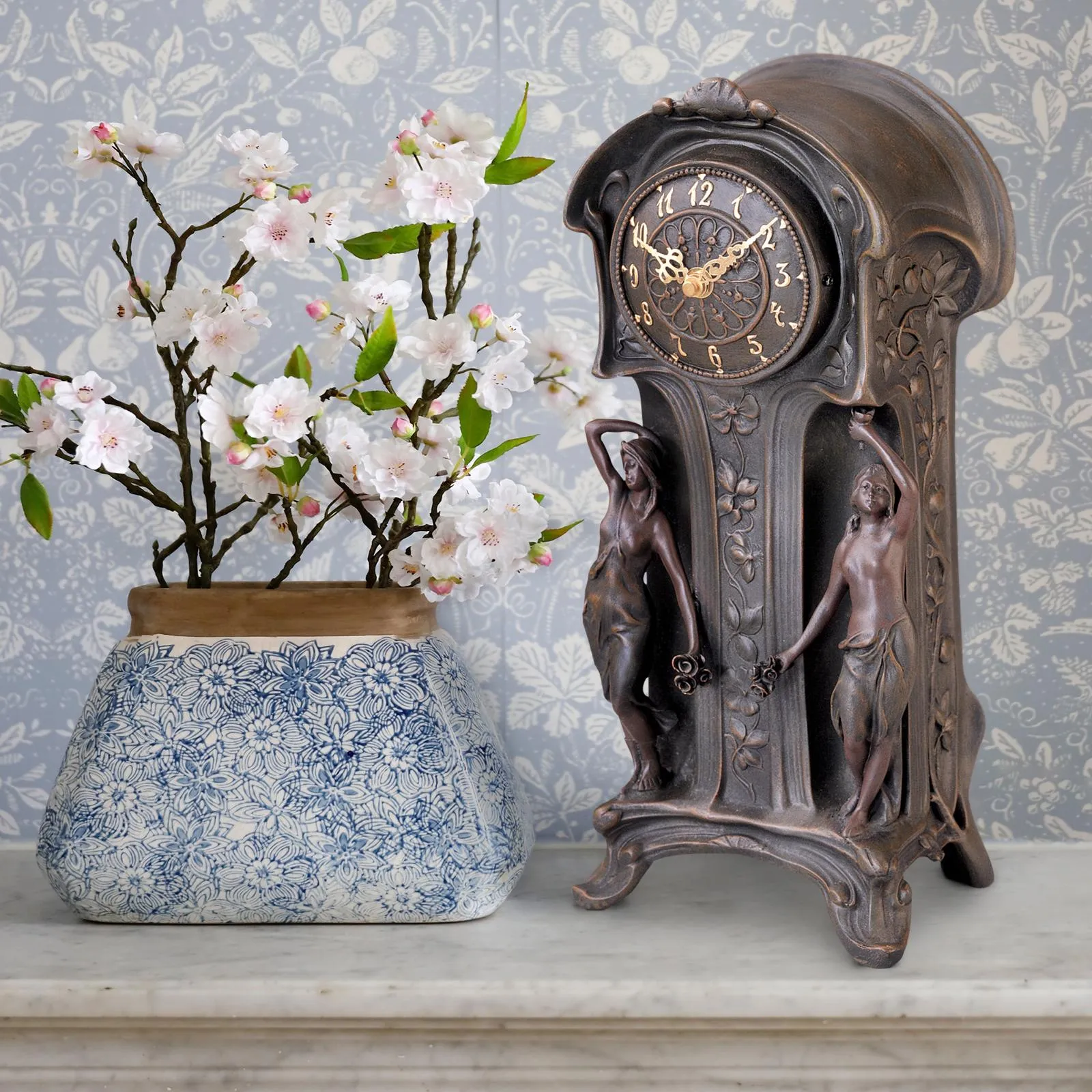 Dual Maiden Art Nouveau Mantelpiece Clock